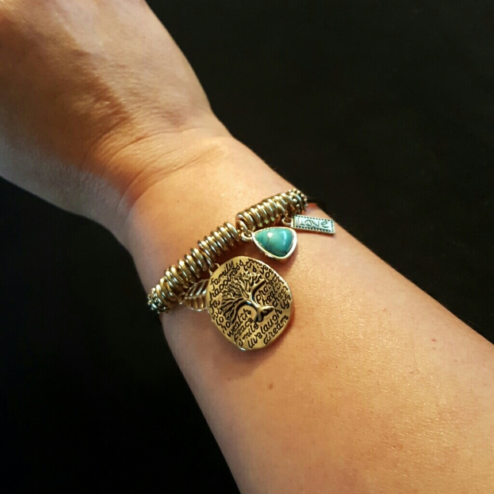 Faux Turquoise life tree charm bracelet. NWOT