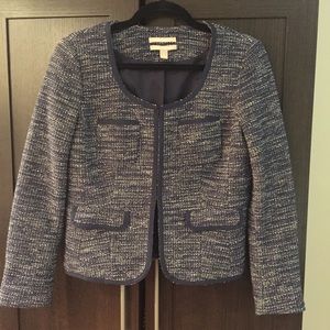 Banana Republic navy tweed scoop neck jacket