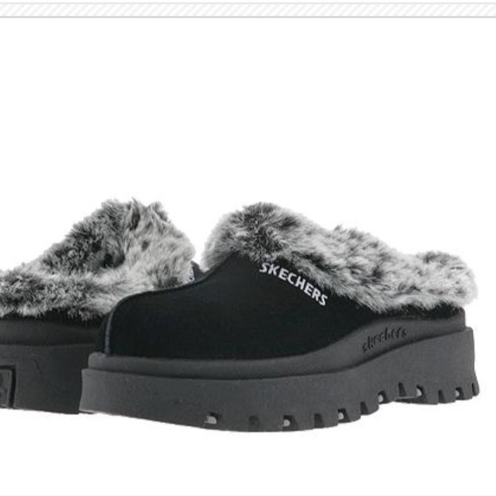 skechers slip on furry mule/ clog slippers