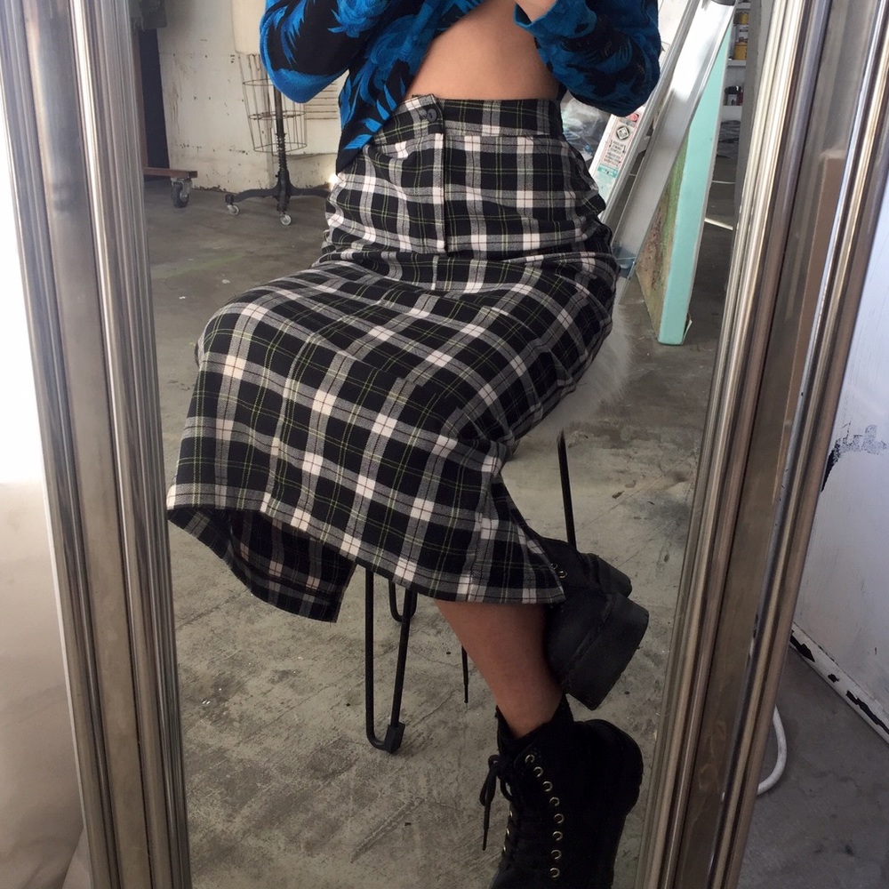 vintage plaid checkered pencil skirt