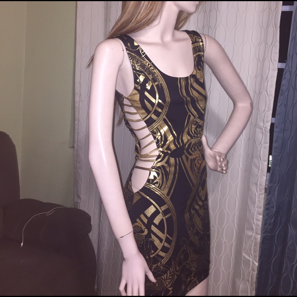 Black and gold sexy bodycon club dress