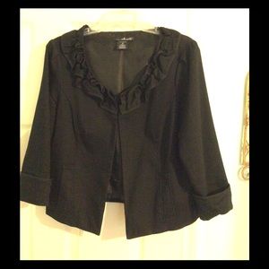 Black ruffled collared suit jacket