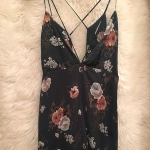 Green floral silk dress