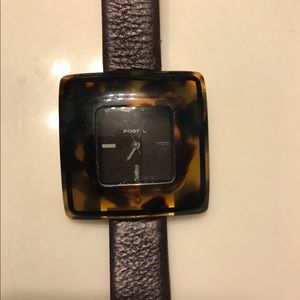 Tortoise shell Fossil watch w/ brown leather band