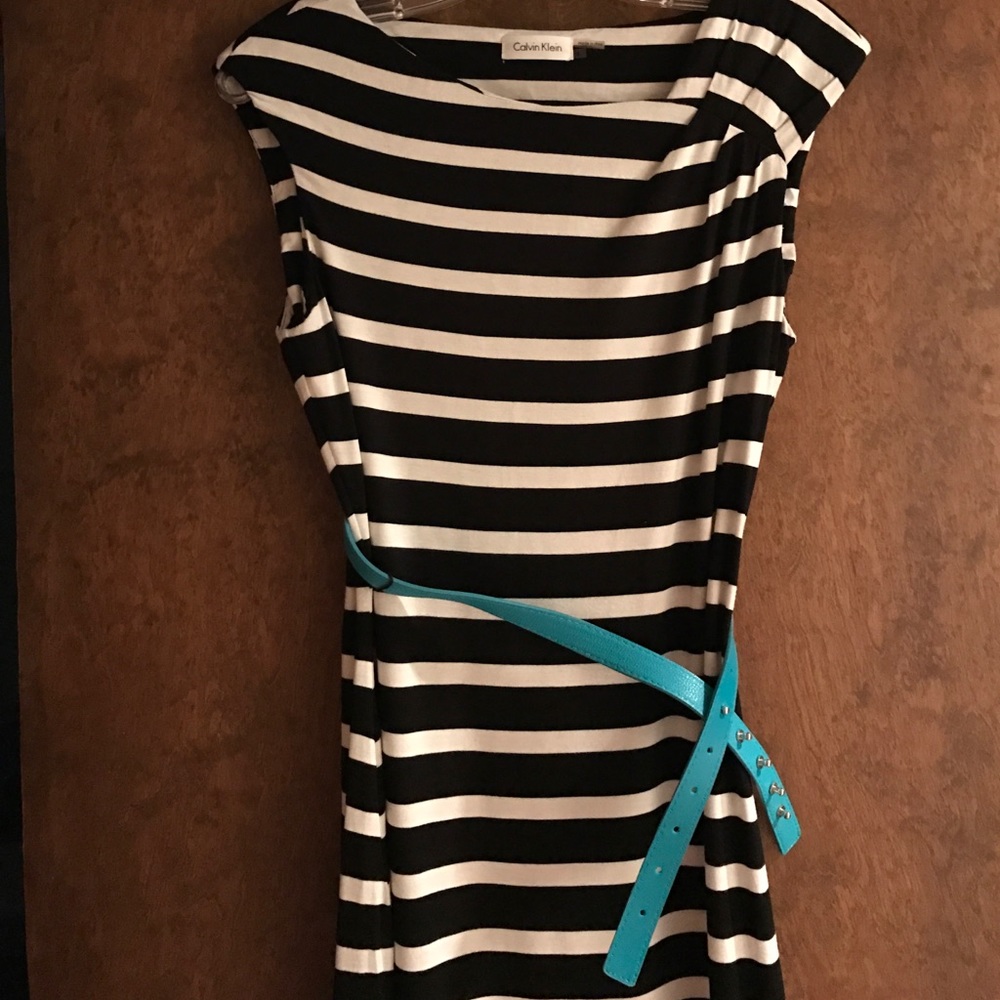 Calvin Klein Black and White Striped Dress