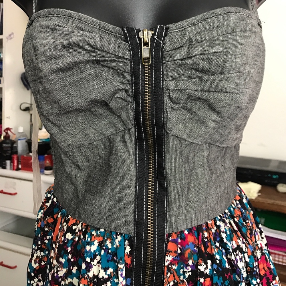 Zip Up Floral Gray Spring Summer Dress