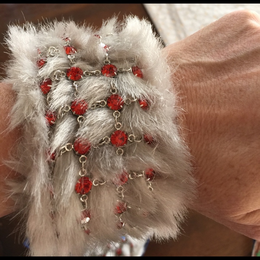 Swarovski Faux Fur Cuffs (pair) with crystals