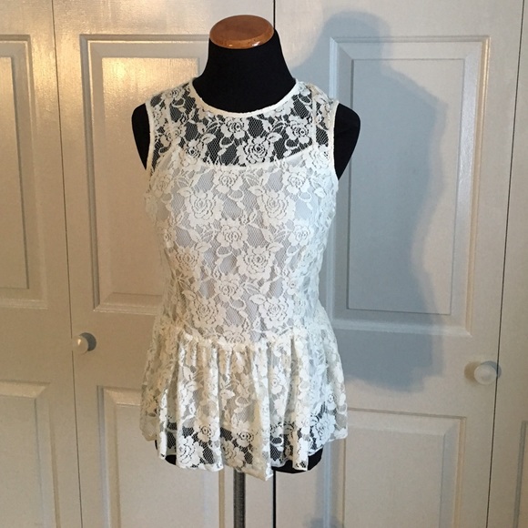 adiva Tops - Ivory Lace Peplum Top