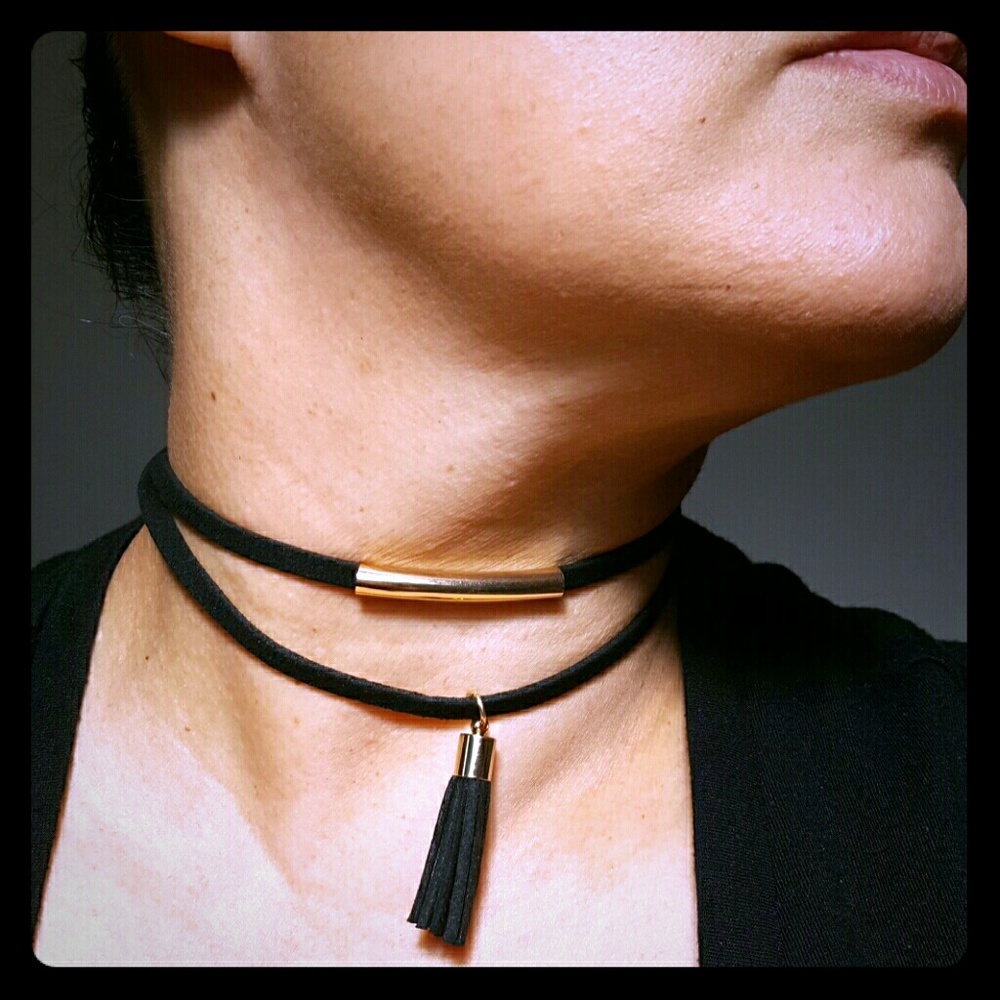 Tasseled layered choker necklace