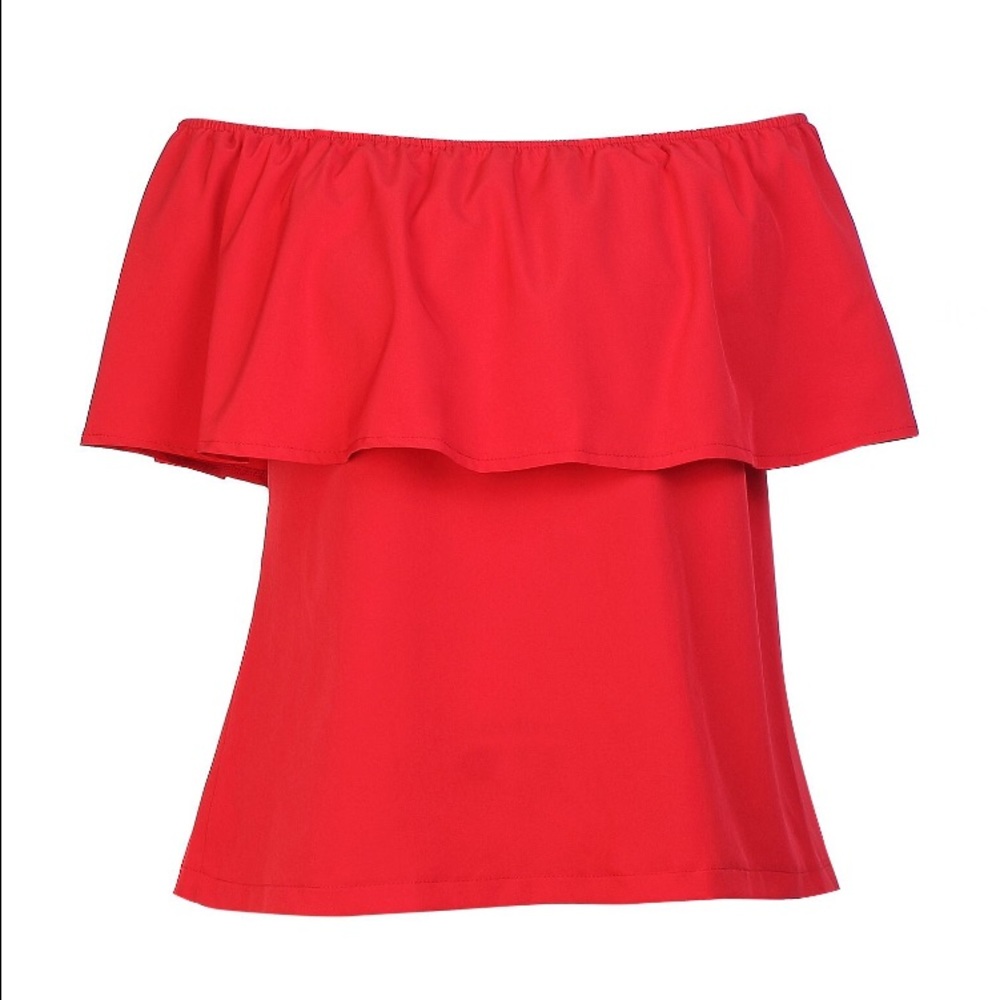 Off shoulder ruffle top in red!