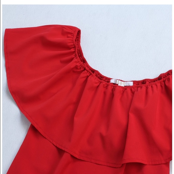 Off shoulder ruffle top in red! - Picture 2 of 2