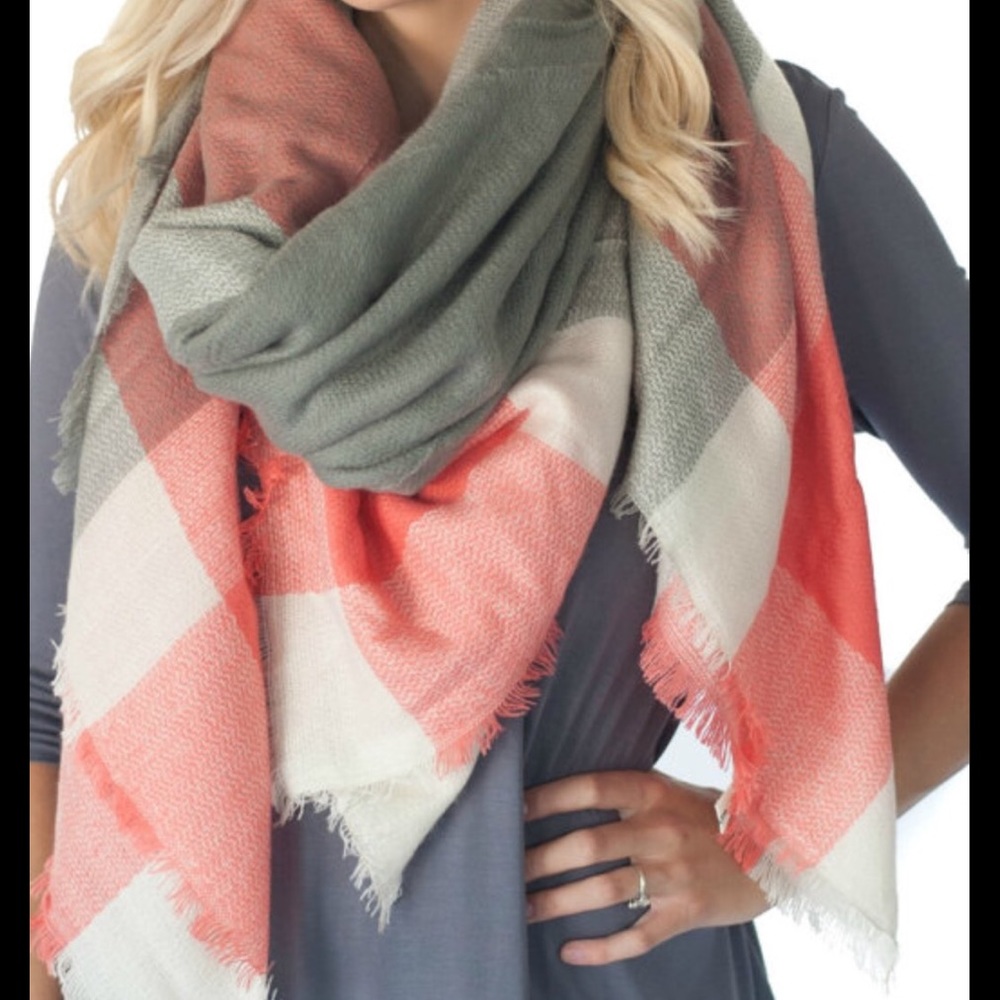 Coral and Grey Blanket Scarf