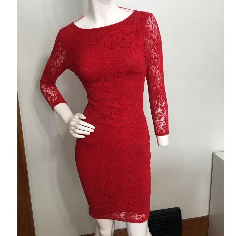 Red, low-back dress from former VS collection