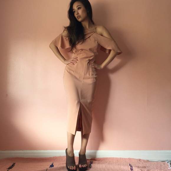 Keepsake Peachy Nude Ruffle Midi Dress - Picture 2 of 4