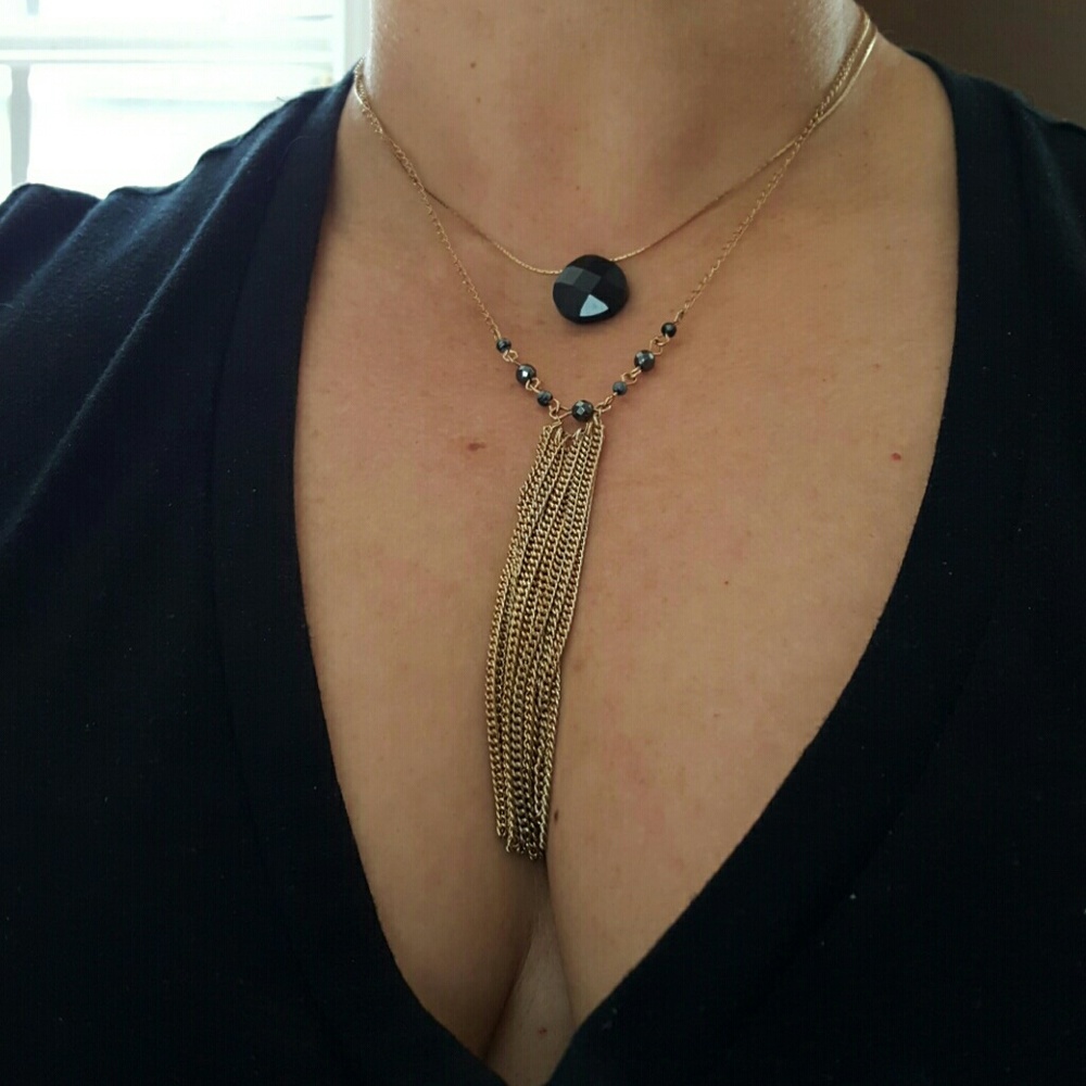 Gold plated layered tassel necklace