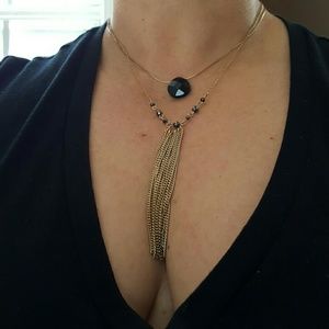 Gold plated layered tassel necklace