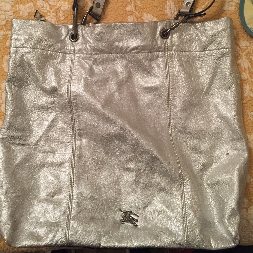 Silver Burberry Tote Bag