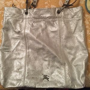 Silver Burberry Tote Bag