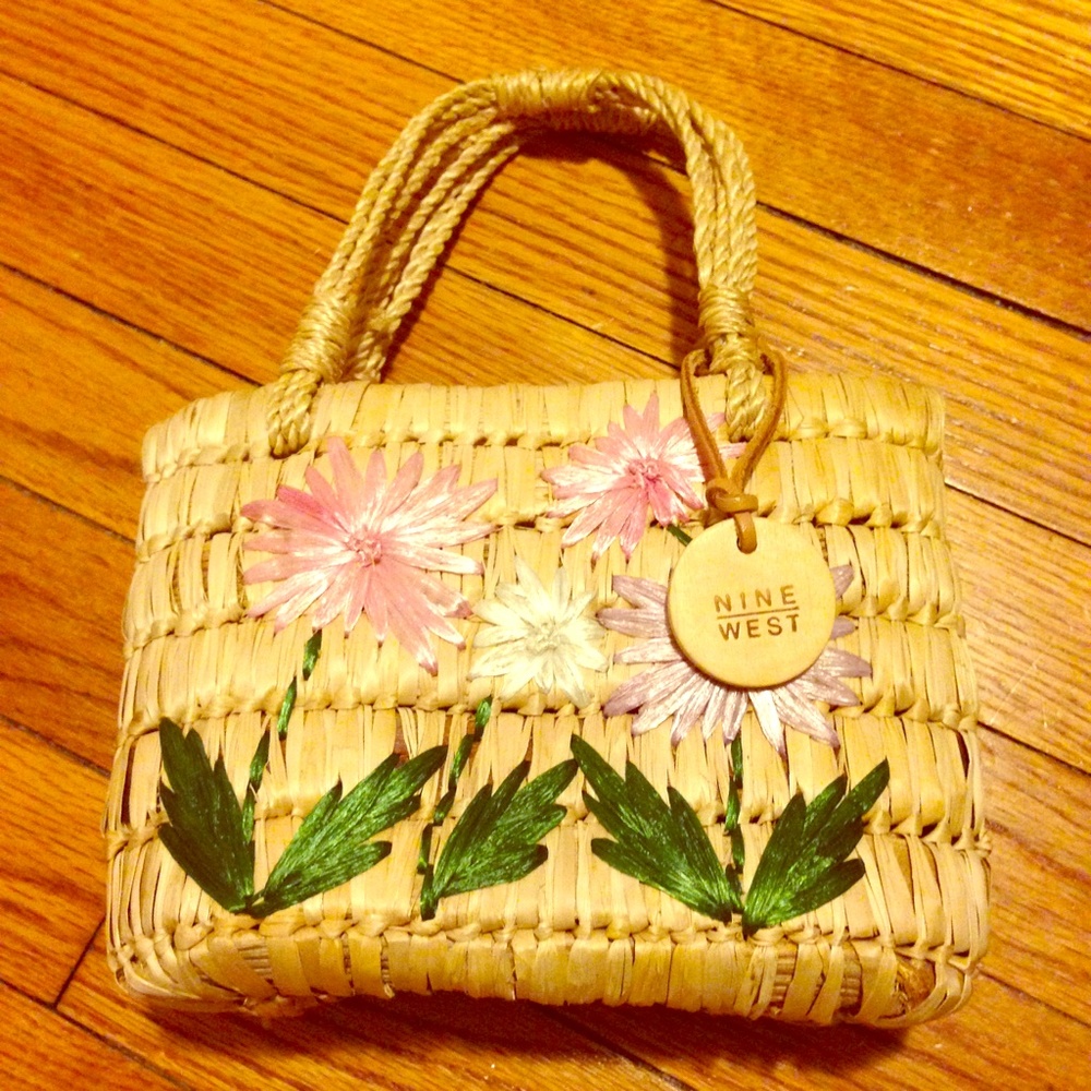 Nine West Small Floral Straw Handbag