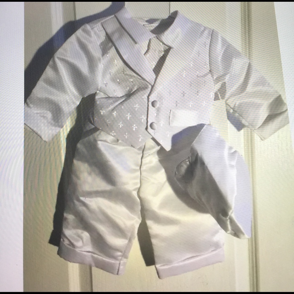 JCP 5 Piece satin christening pant & vest set 6/9