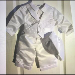 JCP 5 Piece satin christening pant & vest set 6/9
