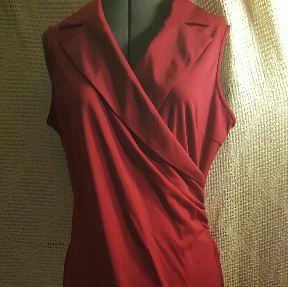 Express Stretch Red V-neck Lapel Long Dress 9/10