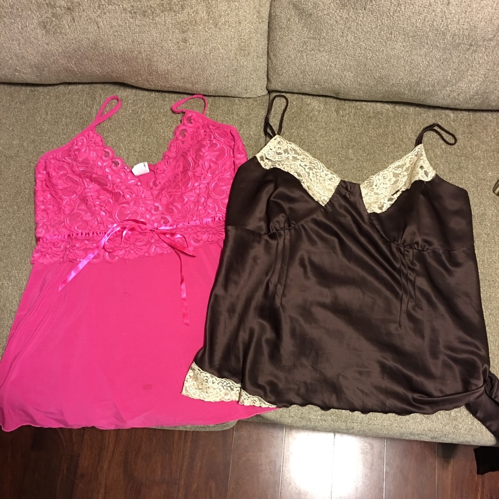 2 spaghetti scrap lace tops.