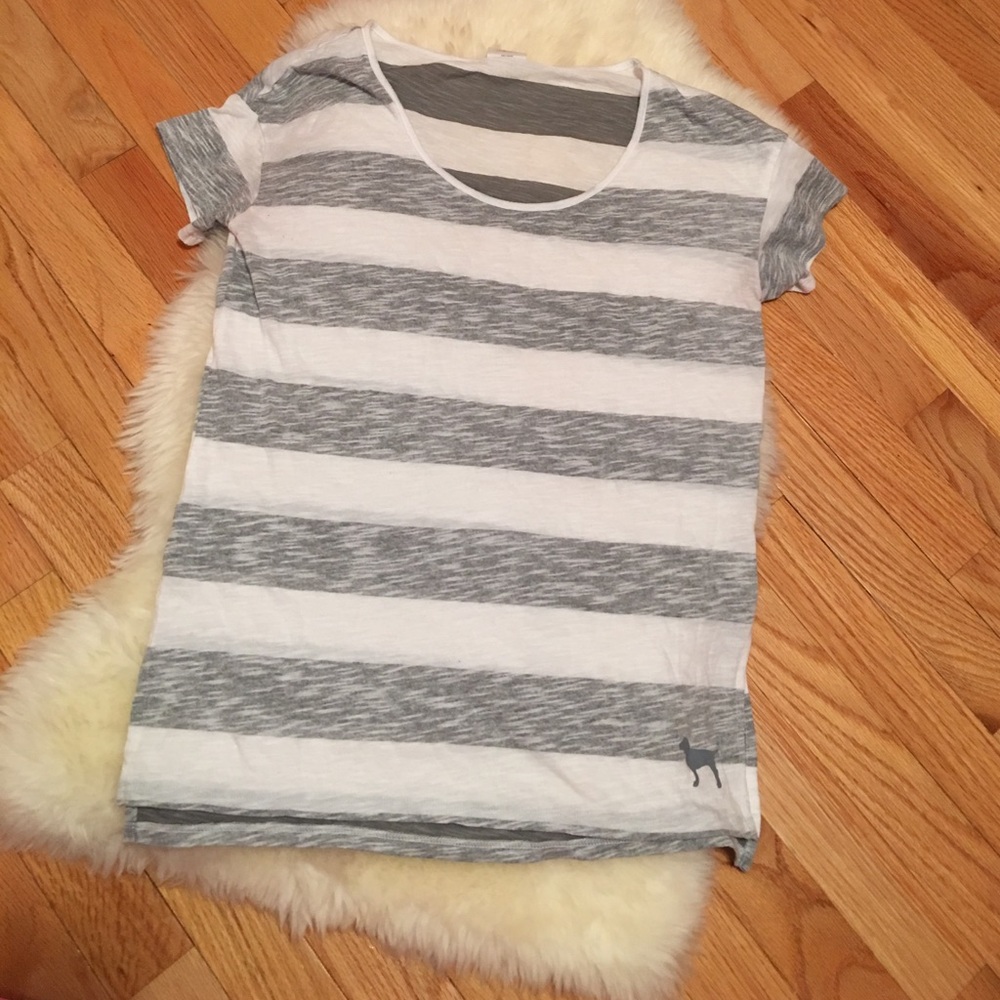 VS PINK Gray & White Striped Tshirt
