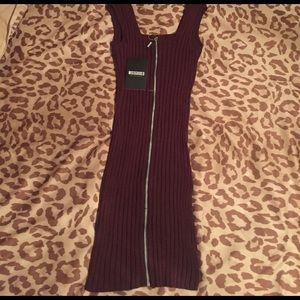 Burgundy zipper front misguided dress