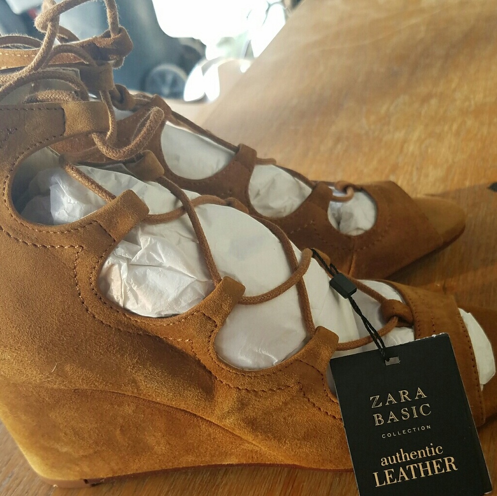 ZARA Authentic Leather Wrap Wedges - Picture 2 of 4