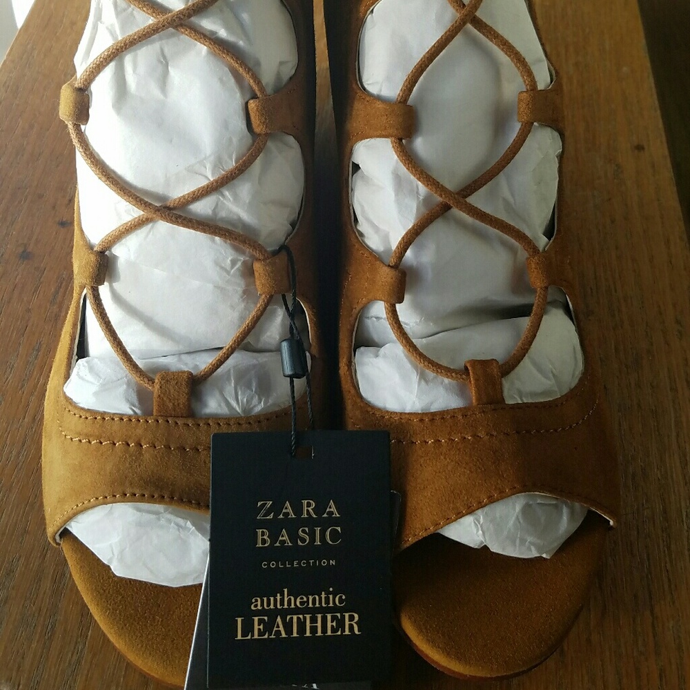 ZARA Authentic Leather Wrap Wedges - Picture 3 of 4