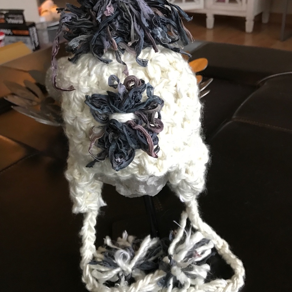 Newborn cream and purple/gray hand made hat!