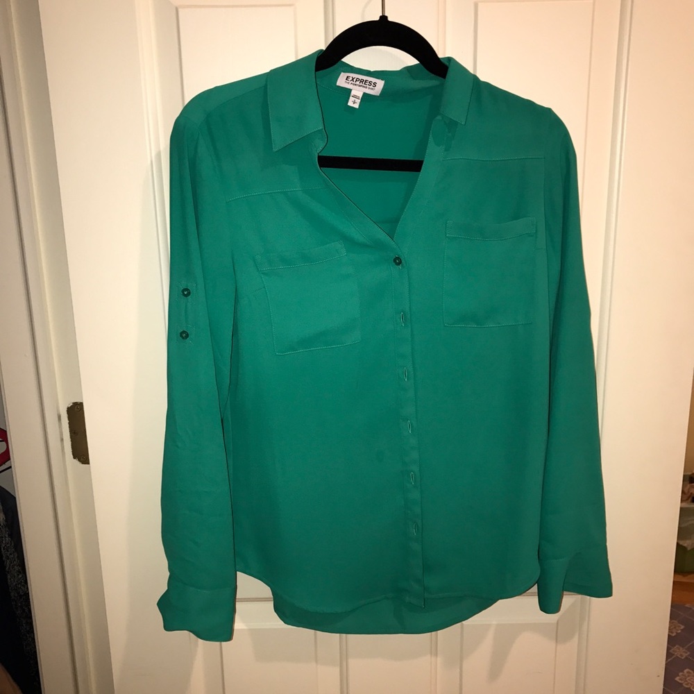 Green button down shirt