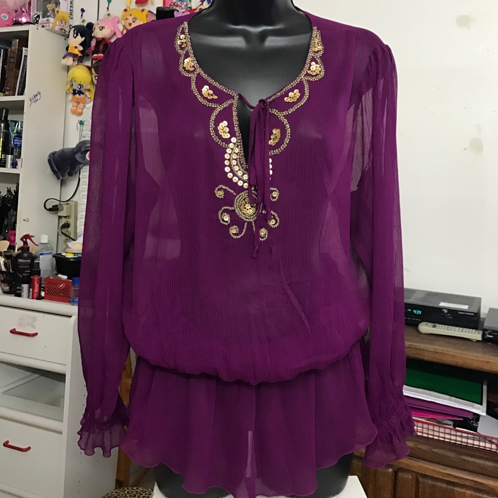Berry Plum Blouse Tunic Long Sleeve NWT