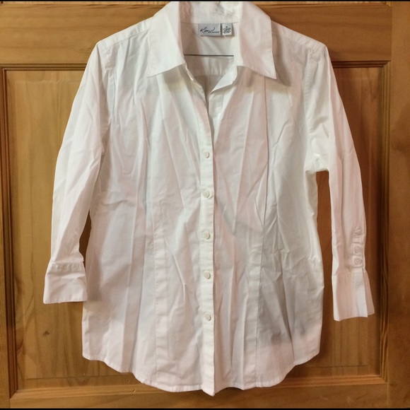White Button Down 3/4 Top - Picture 2 of 4
