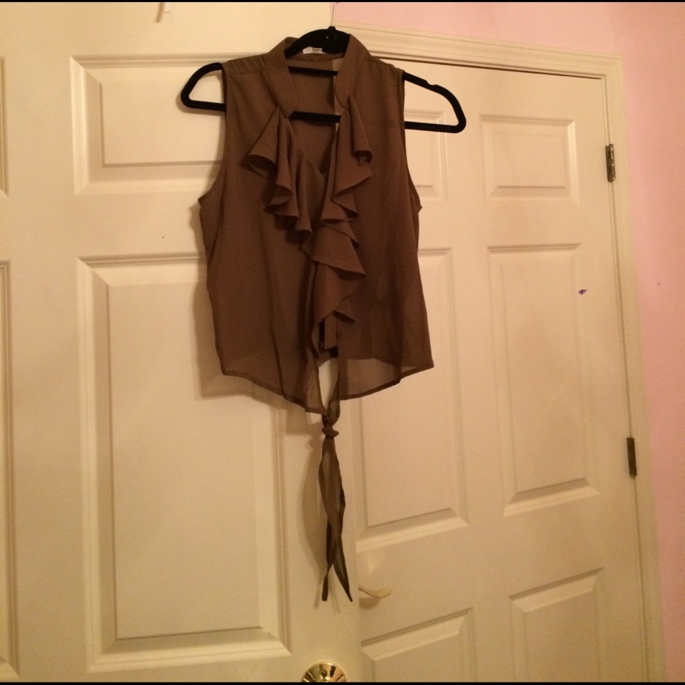 Olive green ruffle top
