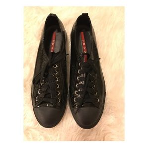 Prada Sport Black Patent Leather Lace up sneakers