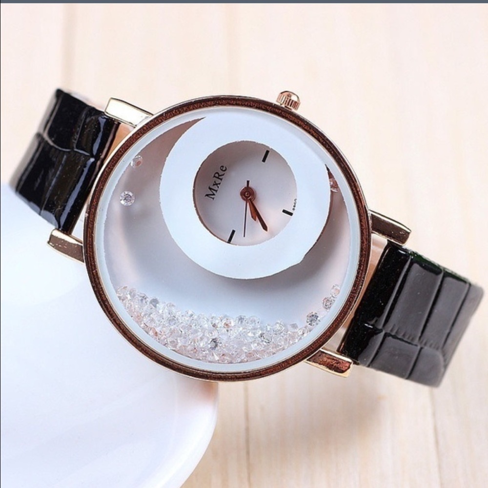 Fashion Leather Strap Women Rhinestone Watch .