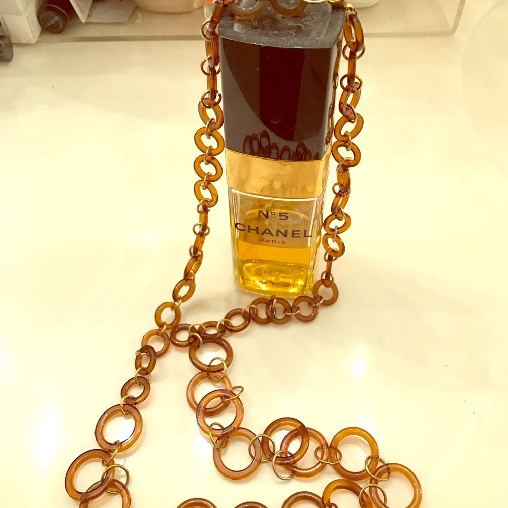 70’s classic brown acrylic circle loop link necklace 35” length Vintage