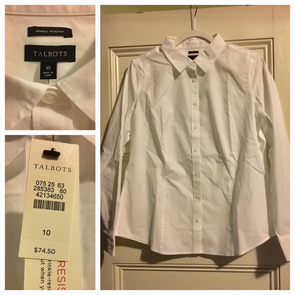 Talbots White Buttondown, Size 10, NWT