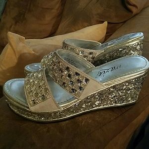 Sequined and jeweled sandals