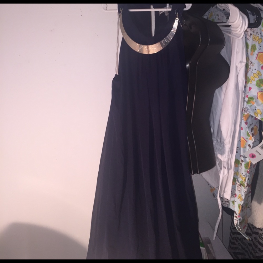 Long beautiful navy blue chiffon dress never worn