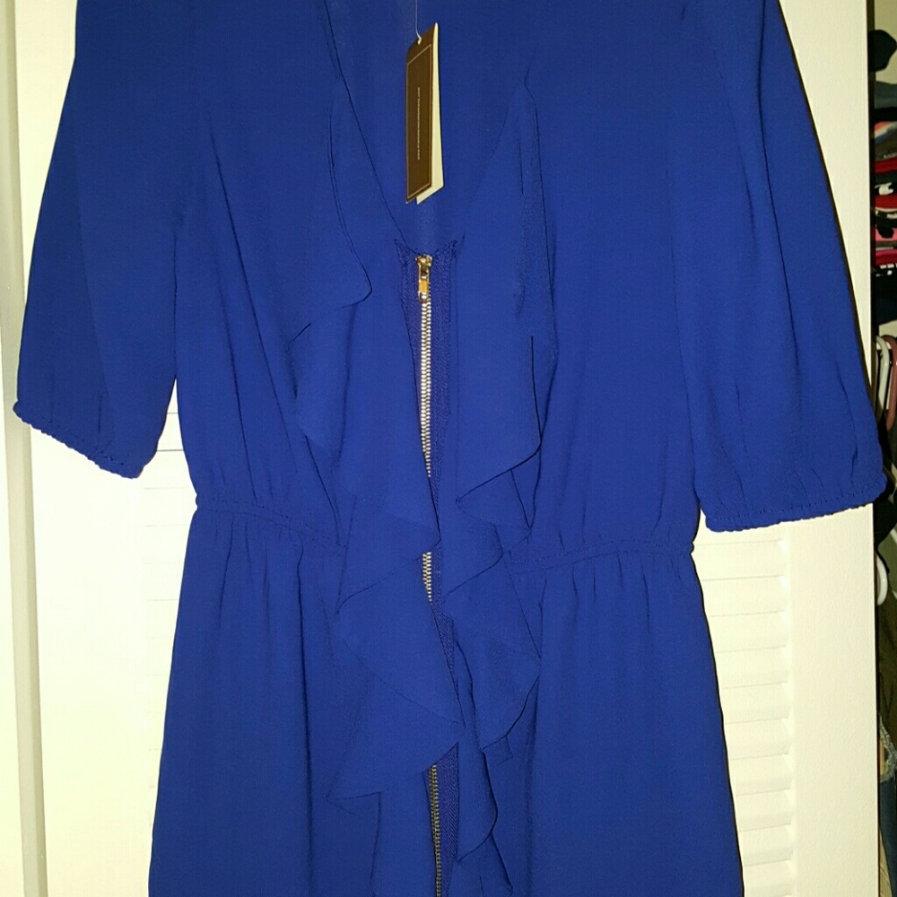 Blue full front zip dress