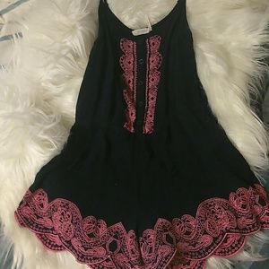Navy Blue Romper with pink lace trim