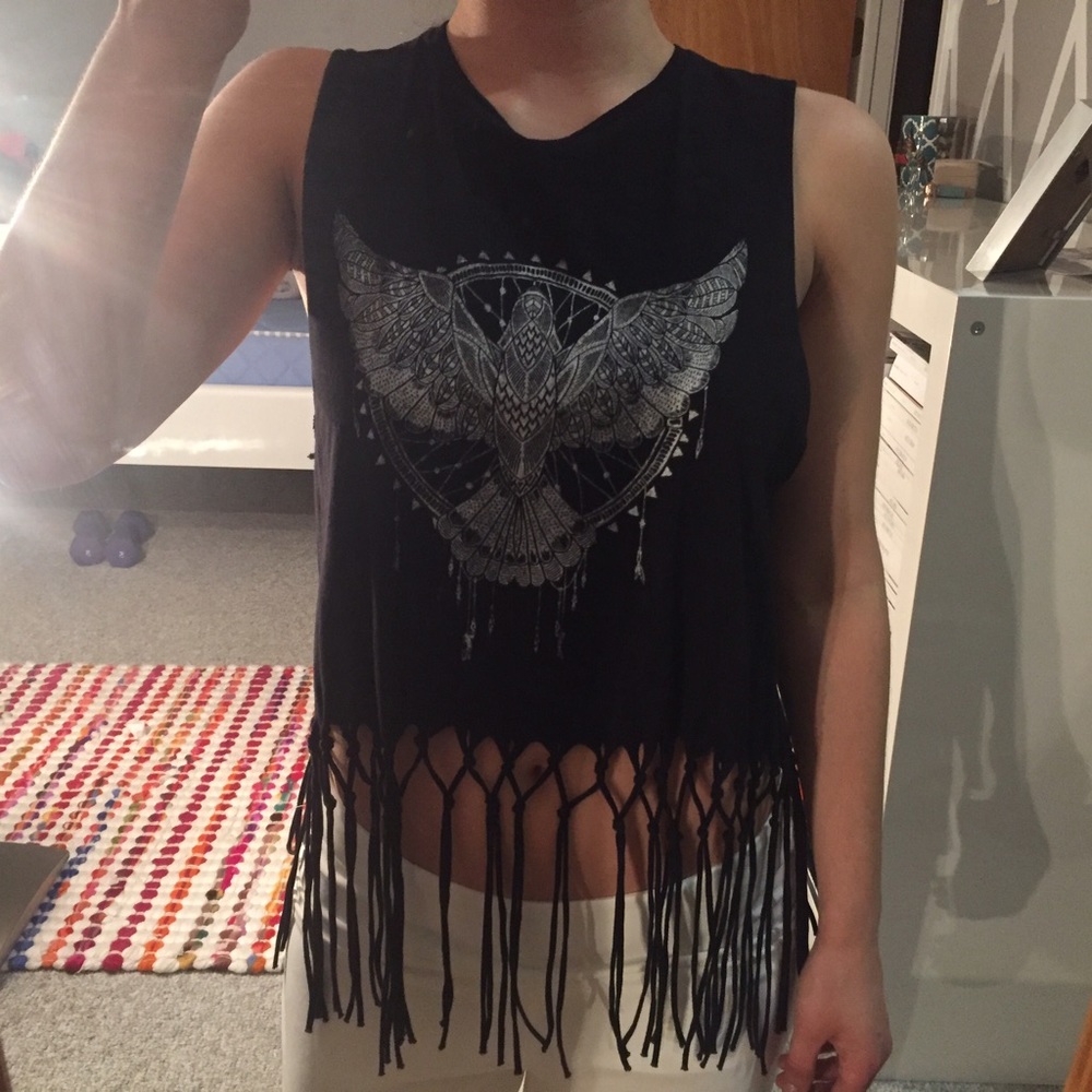H&M black top with fringe