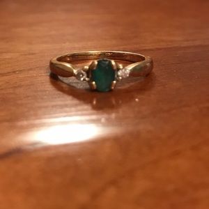 Genuine emerald and diamond ring