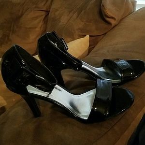 Patent leather ankle strap sandals