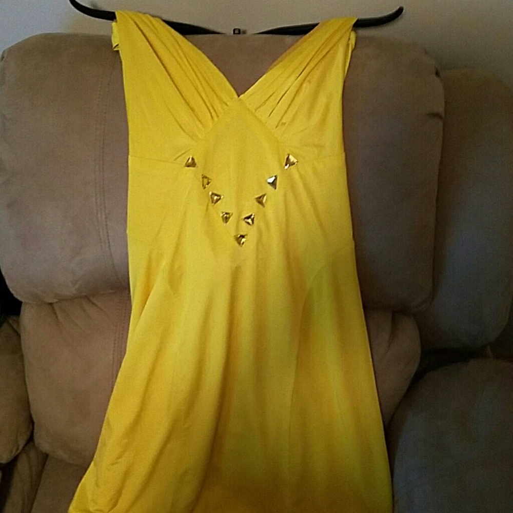 Yellow tiger lili dress with gold rhinestone detai