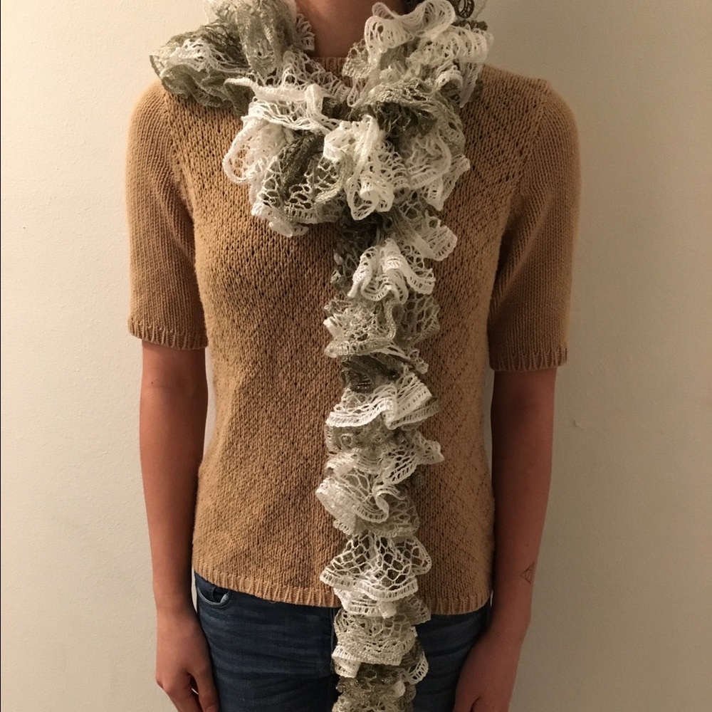 SALE Handmade tan/white ombré ruffle scarf