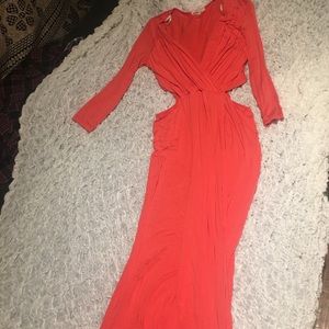 Long coral slit dress